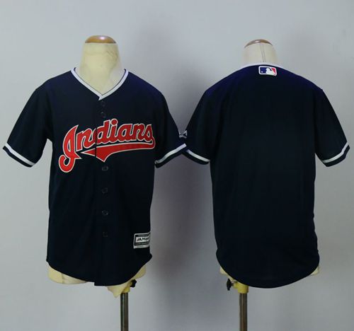 Indians Blank Navy Blue Cool Base Stitched Youth Baseball Jersey