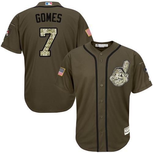 Indians #7 Yan Gomes Green Salute to Service Stitched Youth Baseball Jersey
