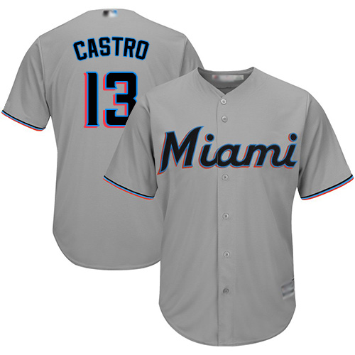 Marlins #13 Starlin Castro Grey Cool Base Stitched Youth Baseball Jersey