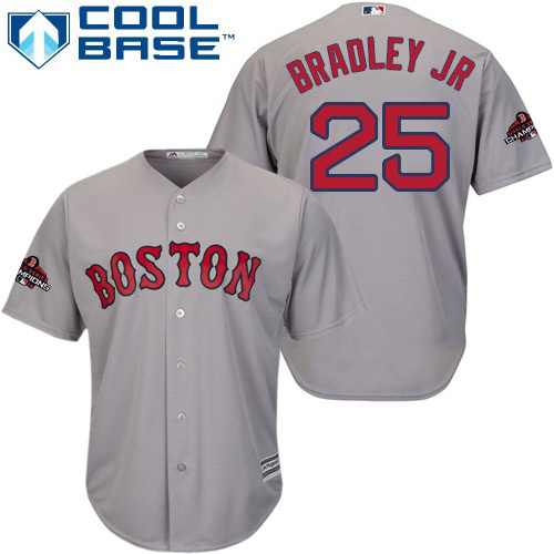 Red Sox #25 Jackie Bradley Jr Grey Cool Base 2018 World Series Champions Stitched Youth Baseball Jersey