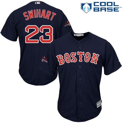 Red Sox #23 Blake Swihart Navy Blue Cool Base 2018 World Series Champions Stitched Youth Baseball Jersey