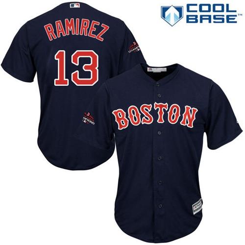Red Sox #13 Hanley Ramirez Navy Blue Cool Base 2018 World Series Champions Stitched Youth Baseball Jersey
