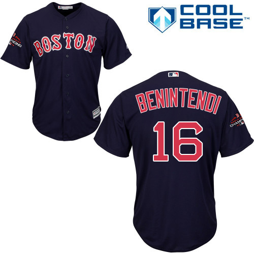 Red Sox #16 Andrew Benintendi Navy Blue Cool Base 2018 World Series Champions Stitched Youth Baseball Jersey