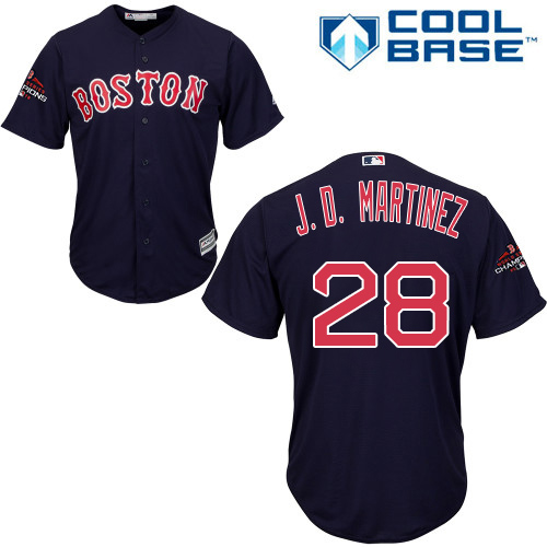 Red Sox #28 J. D. Martinez Navy Blue Cool Base 2018 World Series Champions Stitched Youth Baseball Jersey