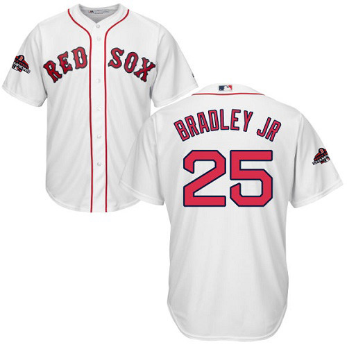 Red Sox #25 Jackie Bradley Jr White Cool Base 2018 World Series Champions Stitched Youth Baseball Jersey