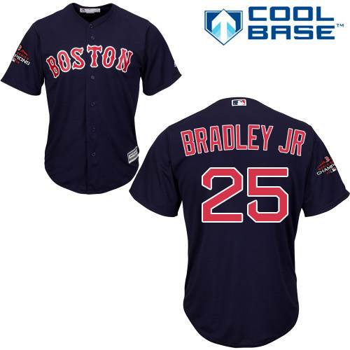 Red Sox #25 Jackie Bradley Jr Navy Blue Cool Base 2018 World Series Champions Stitched Youth Baseball Jersey