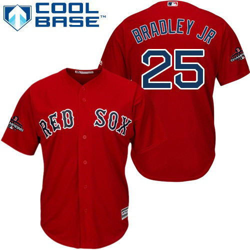 Red Sox #25 Jackie Bradley Jr Red Cool Base 2018 World Series Champions Stitched Youth Baseball Jersey