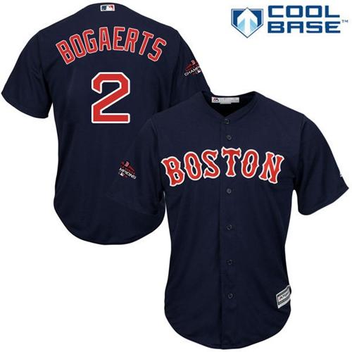 Red Sox #2 Xander Bogaerts Navy Blue Cool Base 2018 World Series Champions Stitched Youth Baseball Jersey