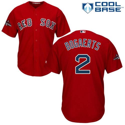 Red Sox #2 Xander Bogaerts Red Cool Base 2018 World Series Champions Stitched Youth Baseball Jersey