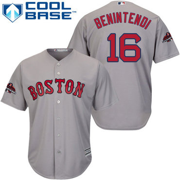 Red Sox #16 Andrew Benintendi Grey Cool Base 2018 World Series Champions Stitched Youth Baseball Jersey