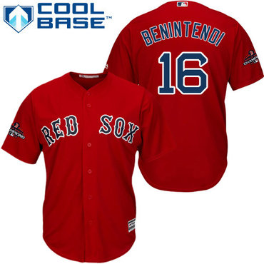 Red Sox #16 Andrew Benintendi Red Cool Base 2018 World Series Champions Stitched Youth Baseball Jersey