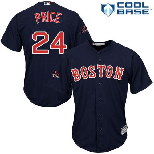 Red Sox #24 David Price Navy Blue Cool Base 2018 World Series Champions Stitched Youth Baseball Jersey