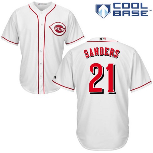 Reds #21 Reggie Sanders White Cool Base Stitched Youth Baseball Jersey