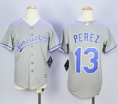 Royals #13 Salvador Perez Grey Cool Base Stitched Youth Baseball Jersey