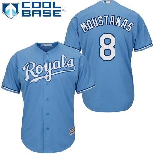 Royals #8 Mike Moustakas Light Blue Cool Base Stitched Youth Baseball Jersey