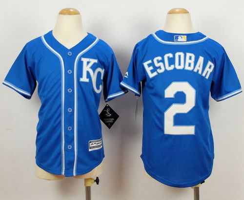 Royals #2 Alcides Escobar Blue Alternate Cool Base Stitched Youth Baseball Jersey