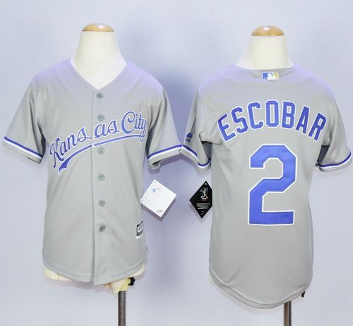 Royals #2 Alcides Escobar Grey Cool Base Stitched Youth Baseball Jersey