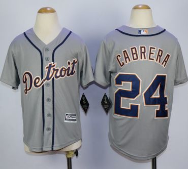 Tigers #24 Miguel Cabrera Grey Cool Base Stitched Youth Baseball Jersey