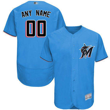 Men's Customized Authentic Jersey Blue Baseball Alternate Miami Marlins Flex Base