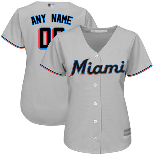 Women's Customized Authentic Jersey Grey Baseball Road Miami Marlins Cool Base