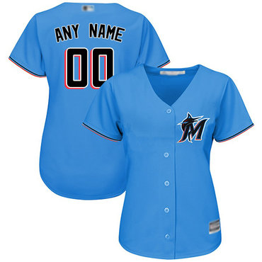 Women's Customized Authentic Jersey Blue Baseball Alternate Miami Marlins Cool Base