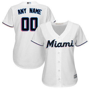 Women's Customized Authentic Jersey White Baseball Home Miami Marlins Cool Base