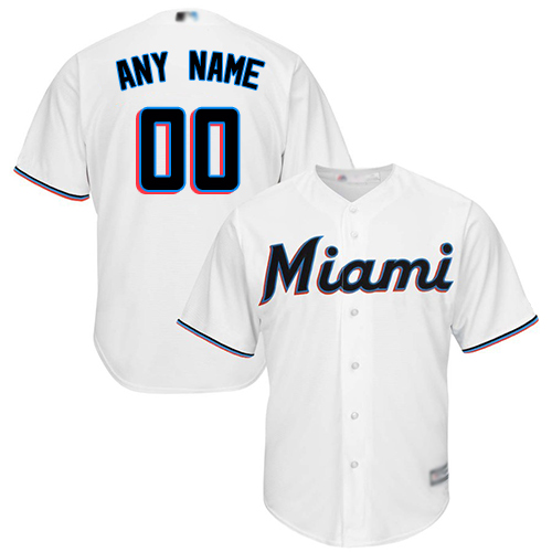 Youth Customized Authentic Jersey White Baseball Home Miami Marlins Cool Base