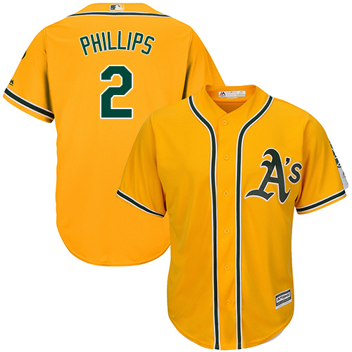 Athletics #2 Tony Phillips Gold Cool Base Stitched Youth Baseball Jersey