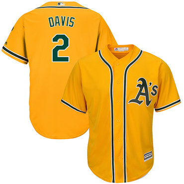 Athletics #2 Khris Davis Gold Cool Base Stitched Youth Baseball Jersey