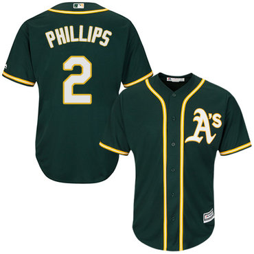 Athletics #2 Tony Phillips Green Cool Base Stitched Youth Baseball Jersey