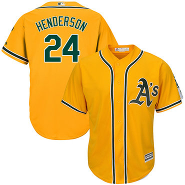 Athletics #24 Rickey Henderson Gold Cool Base Stitched Youth Baseball Jersey