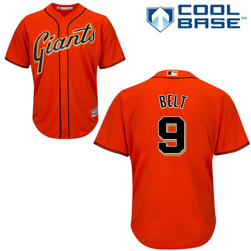 Giants #9 Brandon Belt Orange Alternate Cool Base Stitched Youth Baseball Jersey