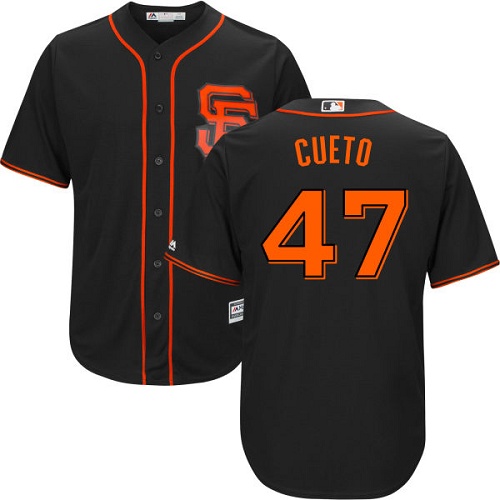 Giants #47 Johnny Cueto Black Alternate Cool Base Stitched Youth Baseball Jersey