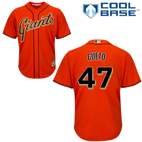 Giants #47 Johnny Cueto Orange Alternate Cool Base Stitched Youth Baseball Jersey