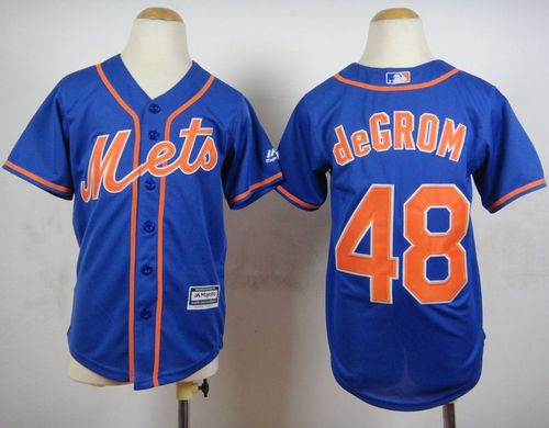 Mets #48 Jacob DeGrom Blue Alternate Home Cool Base Stitched Youth Baseball Jersey