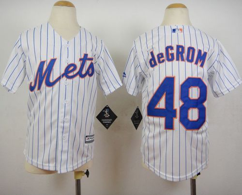 Mets #48 Jacob DeGrom White(Blue Strip) Home Cool Base Stitched Youth Baseball Jersey