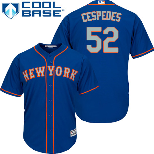 Mets #52 Yoenis Cespedes Blue(Grey NO.) Cool Base Stitched Youth Baseball Jersey