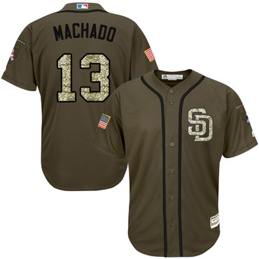 Padres #13 Manny Machado Green Salute to Service Stitched Youth Baseball Jersey