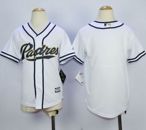 Padres Blank White Home Cool Base Stitched Youth Baseball Jersey