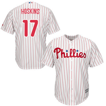 Phillies #17 Rhys Hoskins White(Red Strip) Cool Base Stitched Youth Baseball Jersey