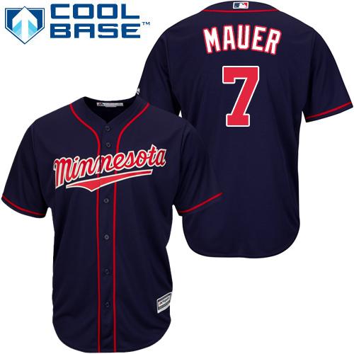 Twins #7 Joe Mauer Stitched Navy Blue Cool Base Youth Baseball Jersey
