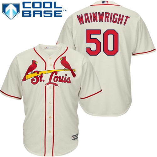 Cardinals #50 Adam Wainwright Cream Cool Base Stitched Youth Baseball Jersey