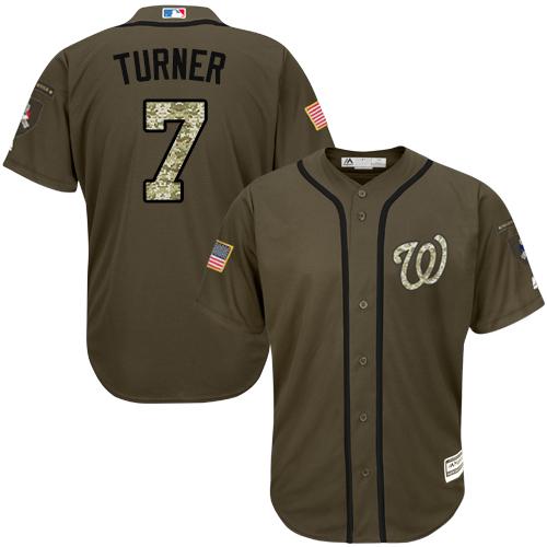 Nationals #7 Trea Turner Green Salute to Service Stitched Youth Baseball Jersey