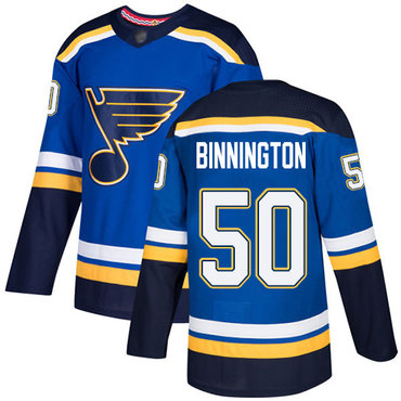 Blues #50 Jordan Binnington Blue Home Authentic Stitched Hockey Jersey