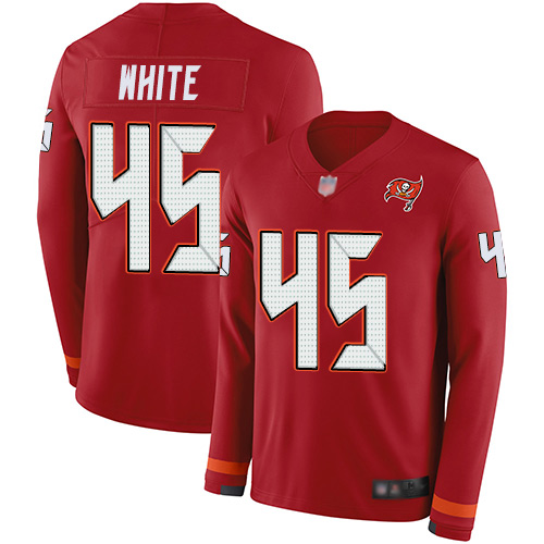 Buccaneers #45 Devin White Red Team Color Youth Stitched Football Limited Therma Long Sleeve Jersey