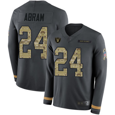 Raiders #24 Johnathan Abram Anthracite Salute to Service Youth Stitched Football Limited Therma Long Sleeve Jersey