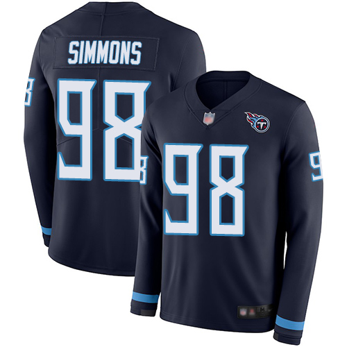 Titans #98 Jeffery Simmons Navy Blue Team Color Youth Stitched Football Limited Therma Long Sleeve Jersey