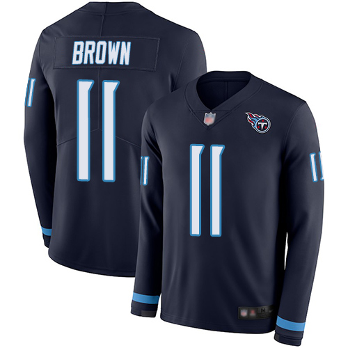 Titans #11 A.J. Brown Navy Blue Team Color Youth Stitched Football Limited Therma Long Sleeve Jersey