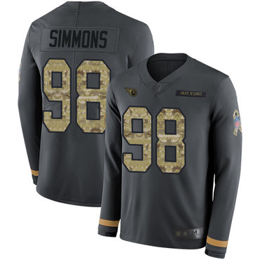 Titans #98 Jeffery Simmons Anthracite Salute to Service Youth Stitched Football Limited Therma Long Sleeve Jersey