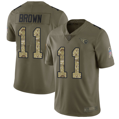 Titans #11 A.J. Brown Olive Camo Youth Stitched Football Limited 2017 Salute to Service Jersey